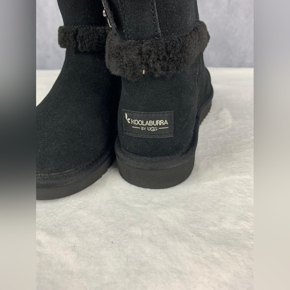 UGG Koolaburra Black Leather Sheepskin Lining Mid Calf Boots Size 7 - Picture 6 of 11